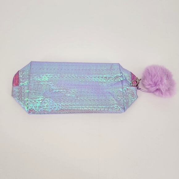 Holographic Pink & Purple "Something Good" Makeup Bag with Pom Pom Charm – New - Picture 2 of 3
